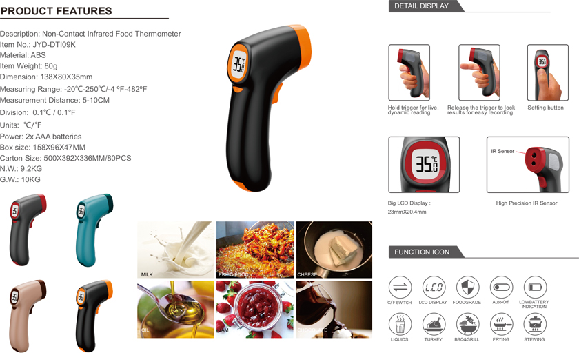 High Precision Non Contact Digital Infrared Food Thermometer Wholesales