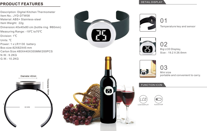 Watch Shape Digital Wine Thermometer For Wine Bottle Wholesale