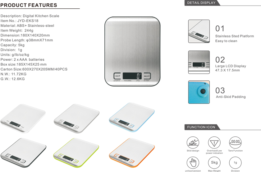 5kg Stainless Steel Digital Kitchen Scale For Food Factory
