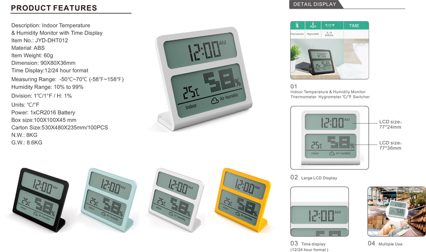 Large Display Digital Thermometer Hygrometer With Clock Factory